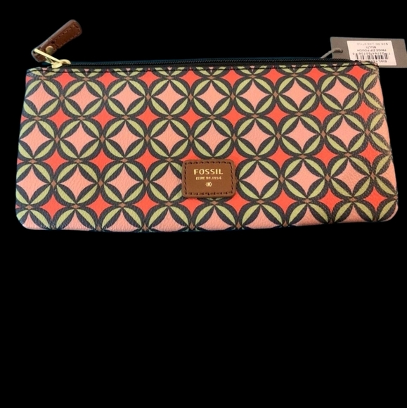 NWT Fossil Pink and Green Geometric Clutch - Picture 8 of 9